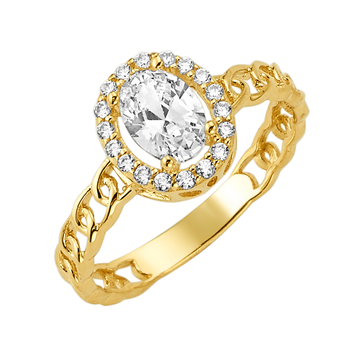10K/14K Solid Gold Oval White Halo Ring