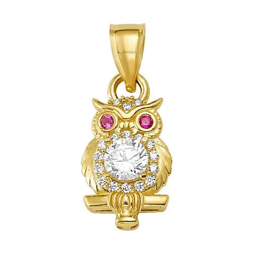10K/14K Solid Gold Owl Ring with CZ Stones