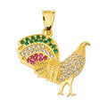 10K/14K Solid Gold Peacock Pendant with Multicolor CZ Stones