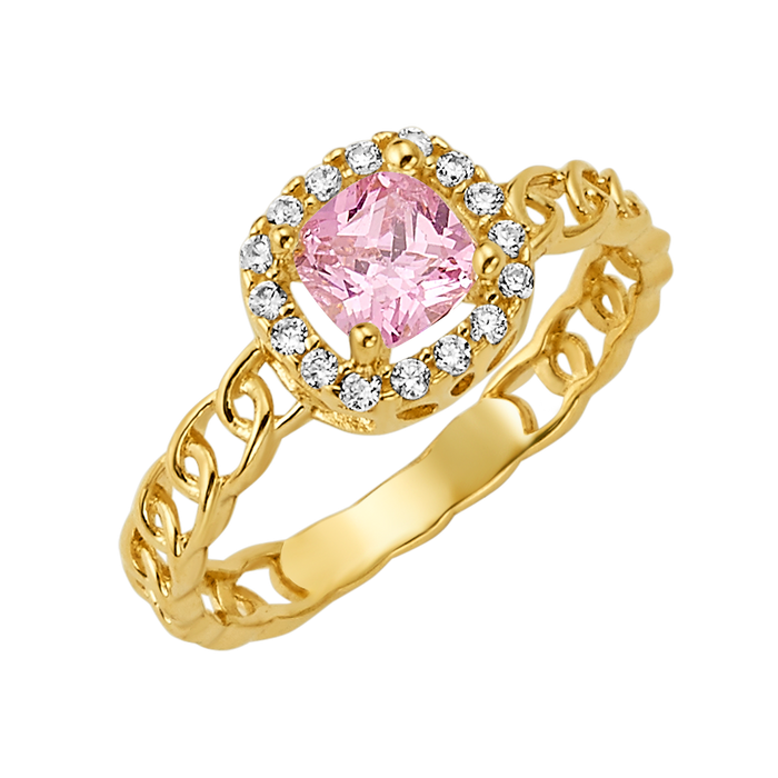 10K/14K Solid Gold Pink Halo Ring