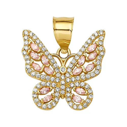 10K/14K Solid Gold Open Wing Butterfly Charm with CZ Stones