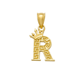 10K/14K Solid Gold "R" Crown Greek Key Pendant