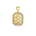 10K/14K Solid Gold Rectangular Pendant with CZ Border