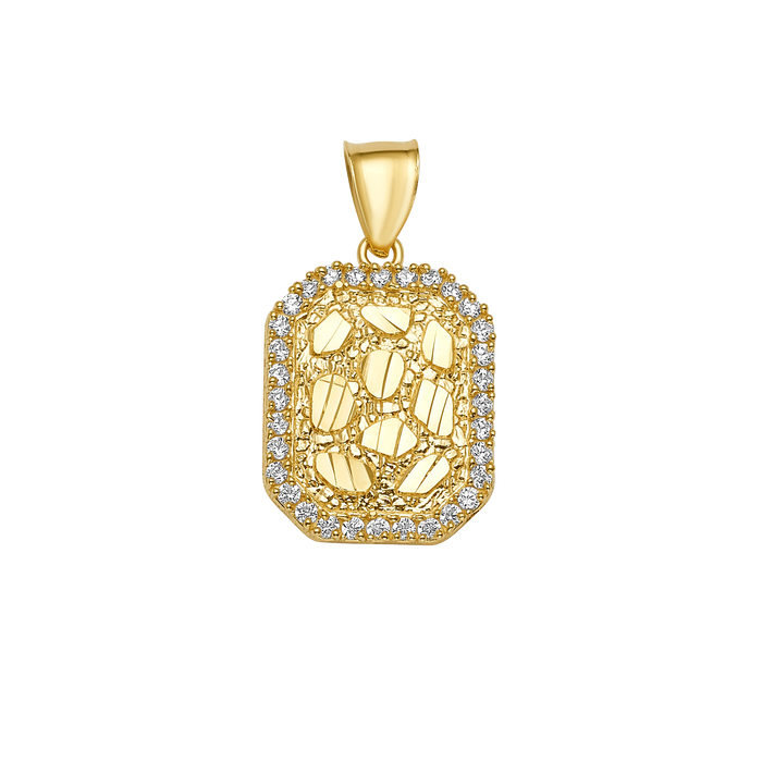 10K/14K Solid Gold Rectangular Pendant with CZ Border