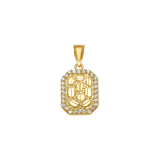 10K/14K Solid Gold Rectangular Pendant with CZ Border