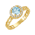 10K/14K Solid Gold Round Aqua Halo Ring