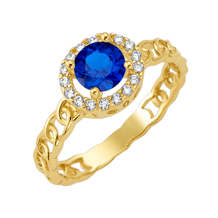 10K/14K Solid Gold Round Blue Halo Ring