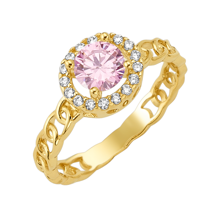 10K/14K Solid Gold Round Pink Halo Ring