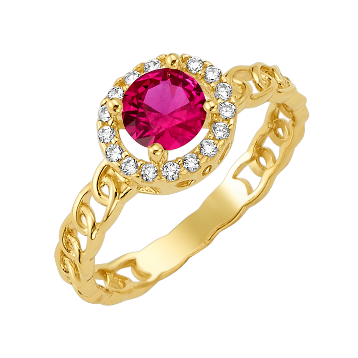 10K/14K Solid Gold Round Red Halo Ring
