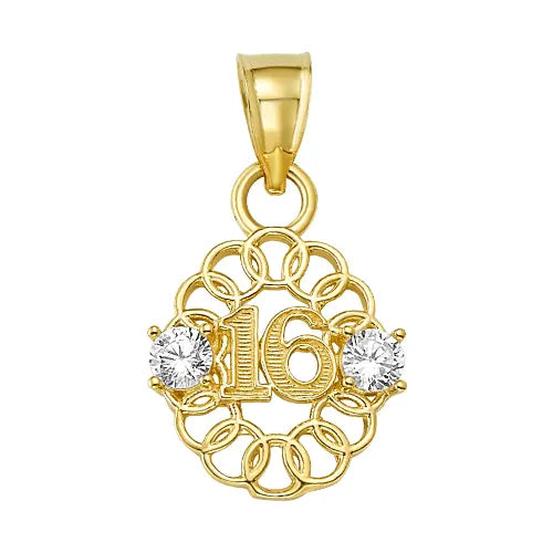 10K/14K Solid Gold Round Interlocking Circle Sweet 16 Pendant