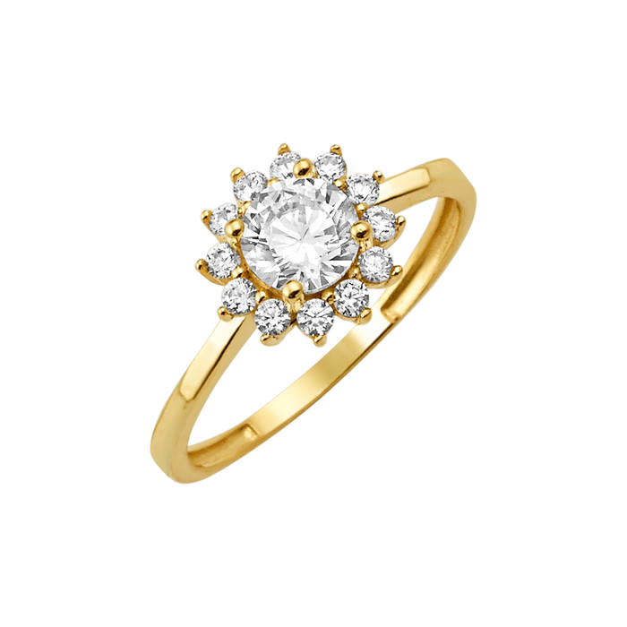 10K/14K Solid Gold Round Whiite Halo Ring