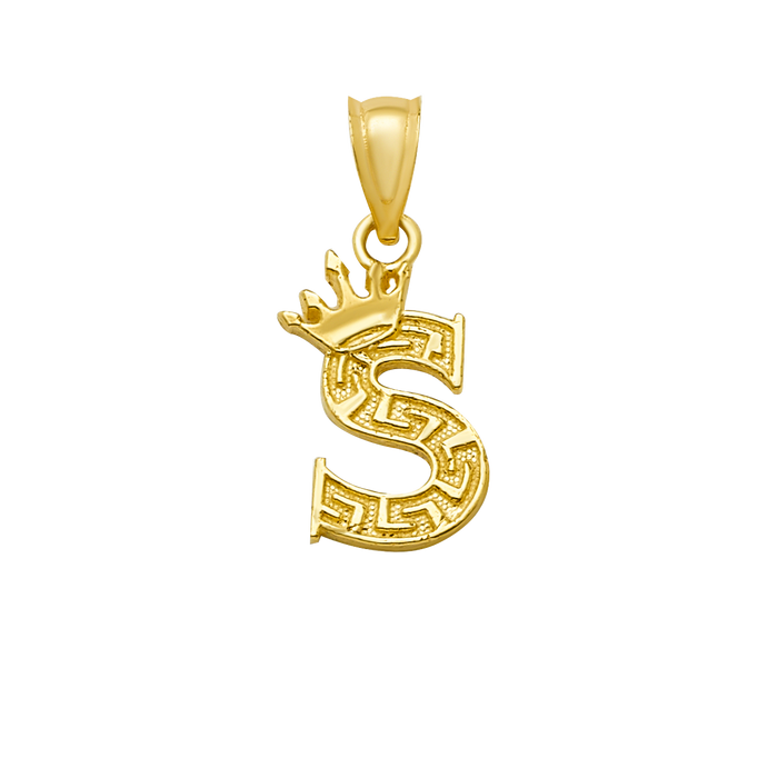 10K/14K Solid Gold "S" Crown Greek Key Pendant