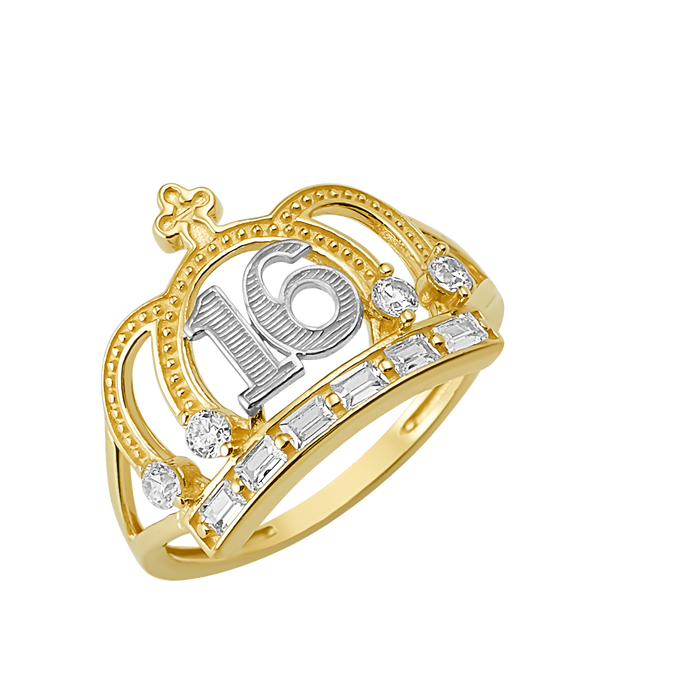 10K/14K Solid Gold Sweet 16 Crown Ring