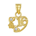 10K/14K Solid Gold Sweet 16 Floral & Heart Pendant