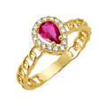 10K/14K Solid Gold Teardrop Red Halo Ring