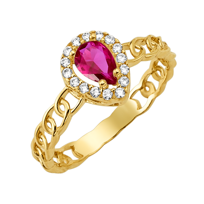 10K/14K Solid Gold Teardrop Red Halo Ring
