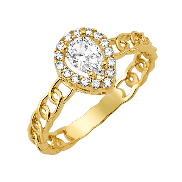 10K/14K Solid Gold Teardrop White Halo Ring