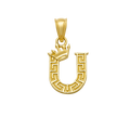 10K/14K Solid Gold "U" Crown Greek Key Pendant