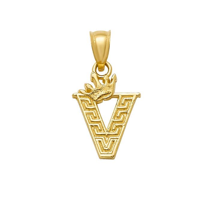 10K/14K Solid Gold "V" Crown Greek Key Pendant