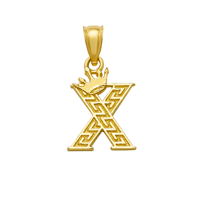 10K/14K Solid Gold "X" Crown Greek Key Pendant