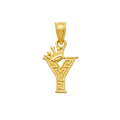10K/14K Solid Gold "Y" Crown Greek Key Pendant