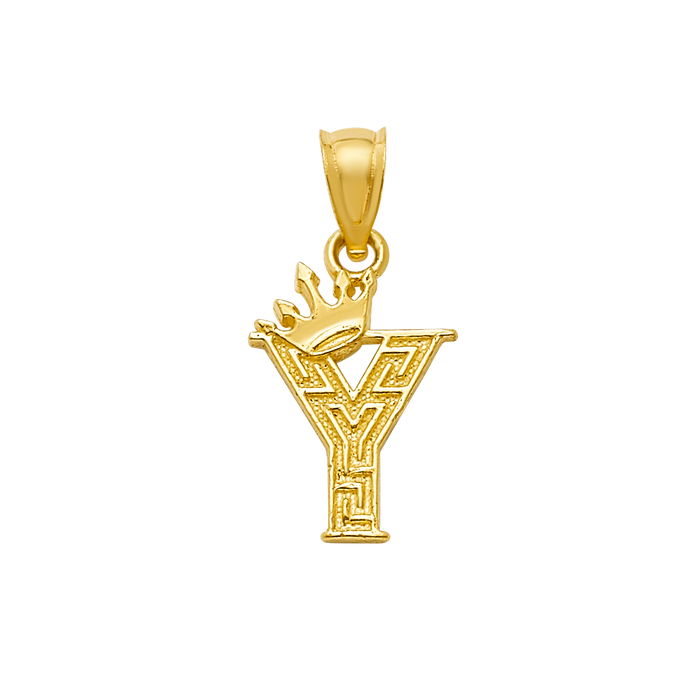 10K/14K Solid Gold "Y" Crown Greek Key Pendant
