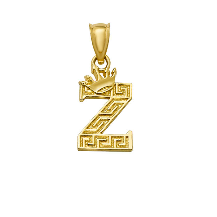10K/14K Solid Gold "Z" Crown Greek Key Pendant
