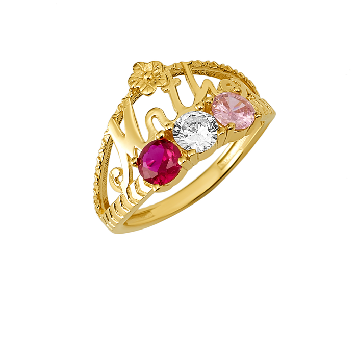 10K/14K Gold Tri-Color Simulated Birthstones Mother Ring