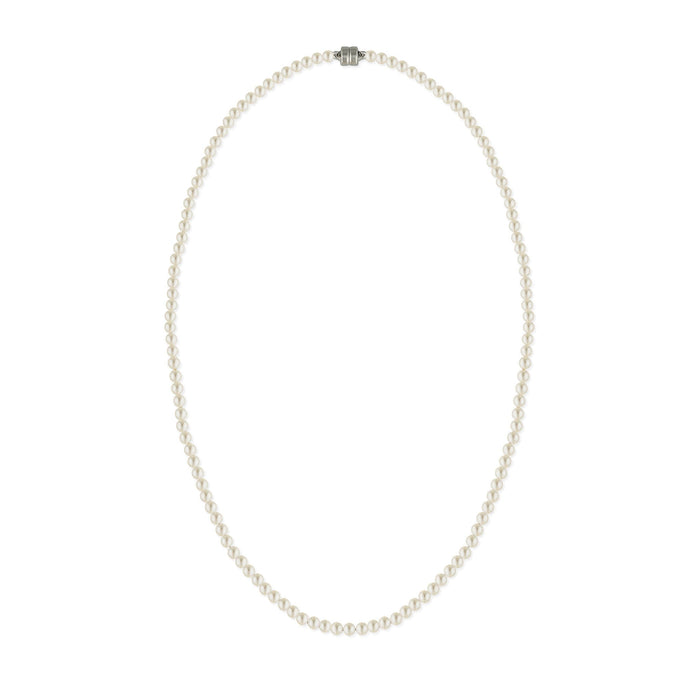 White freshwater 3.5-4mm pearl strand choker necklace with sterling silver magnetic clasp. Item No. 774337