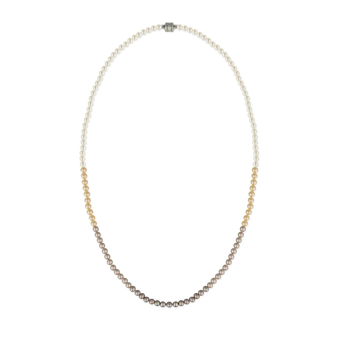 Multicolor ombre freshwater 3.5-4mm pearl strand choker necklace with magnetic sterling silver clasp. Item No. 774338
