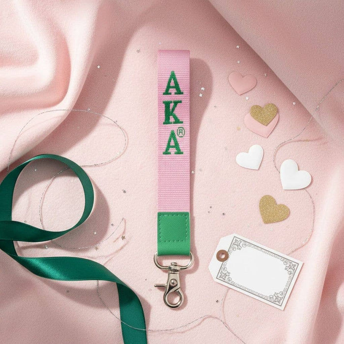 AKA Pink Canvas Embroidered Wristlet Strap Clip