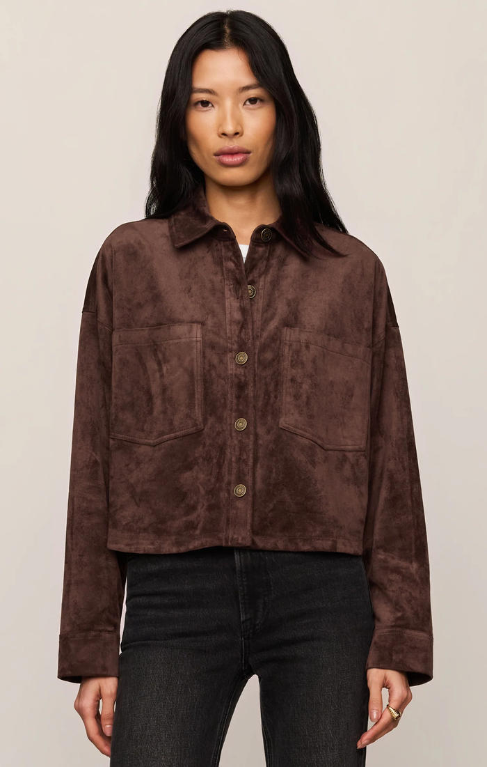 All Day Cropped Suede Jacket - Dark Chocolate