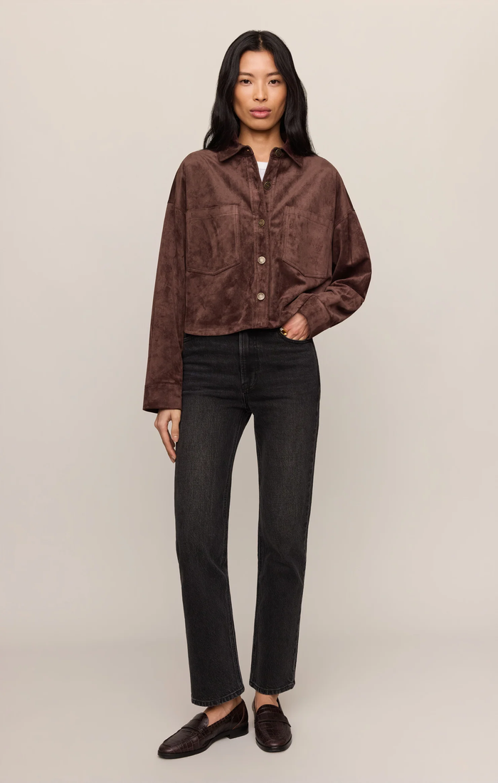 All Day Cropped Suede Jacket - Dark Chocolate