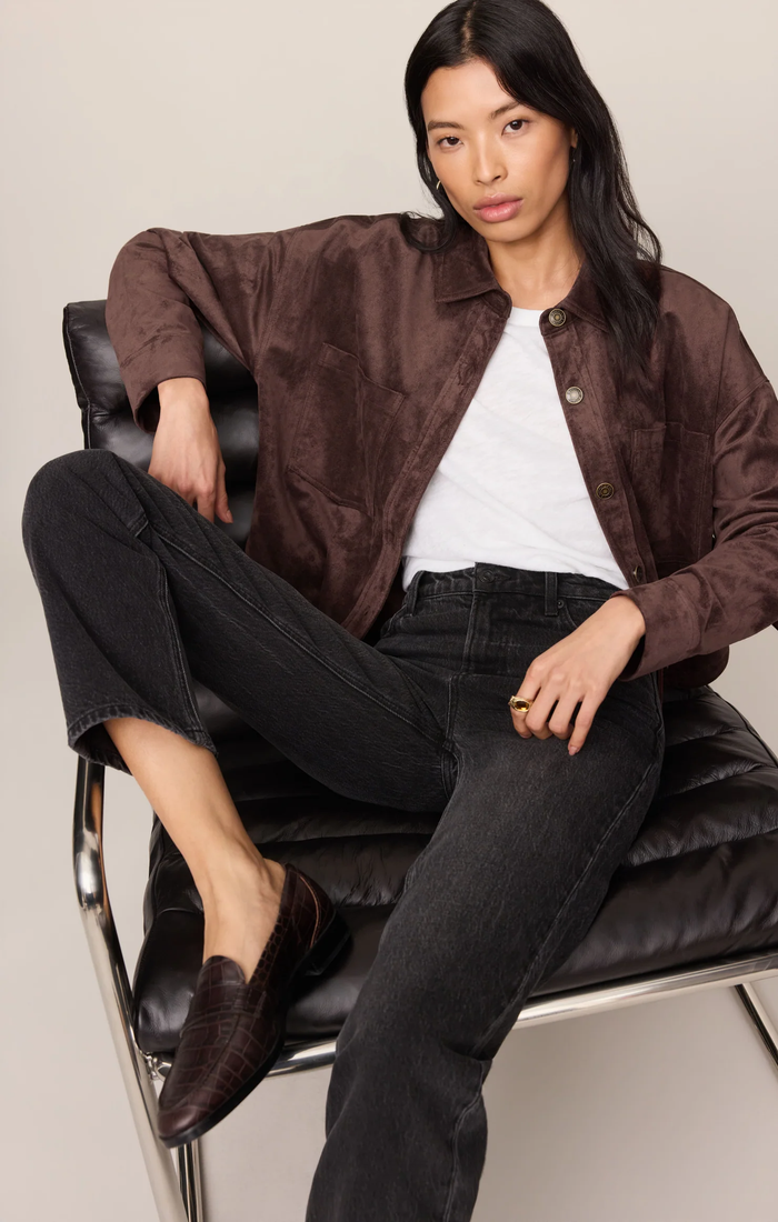 All Day Cropped Suede Jacket - Dark Chocolate
