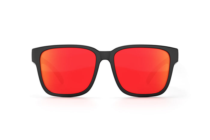 Front of Heat Wave Visual Apollo Sunglasses with black frame and sunblast orange yellow lens.