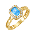 10K/14K Solid Gold Aqua Topaz Halo Ring