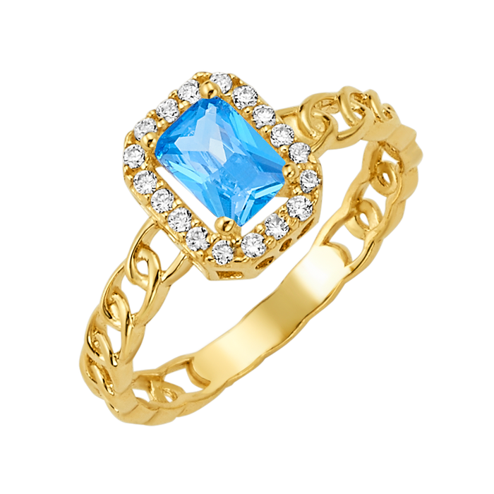 10K/14K Solid Gold Aqua Topaz Halo Ring