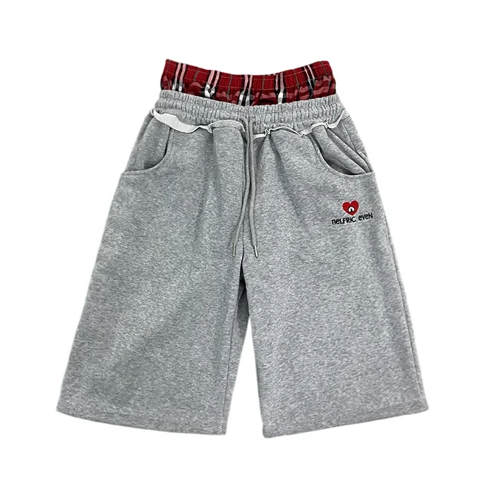 AURELLE Women's Checkered Double-Waist Wide Leg Sweatpants – Letter Embroidery Streetwear