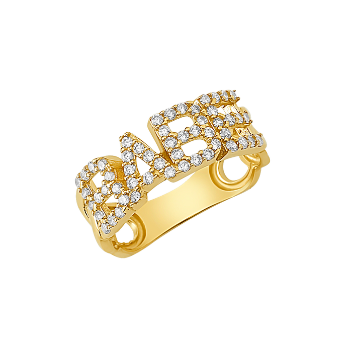 10K/14K Gold “BABE” Letter Ring with Sparkling Stones
