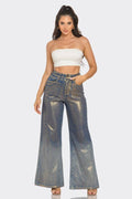 BCCPN44588 Metallic Shiny Gold Wide Jean - Sale