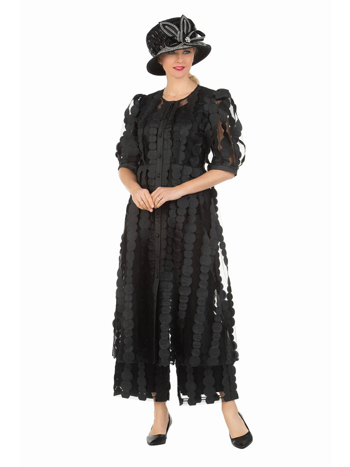 Black 3pc Sheer Long Jkt, Cami+Pants Set