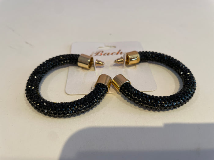 Black Bedazzled Hoop Earrings