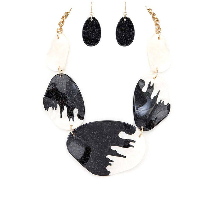 Black Glitter Resin Statement Necklace Set