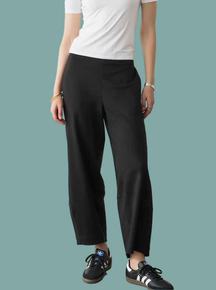 Black Ponte Knit Barrel Pant