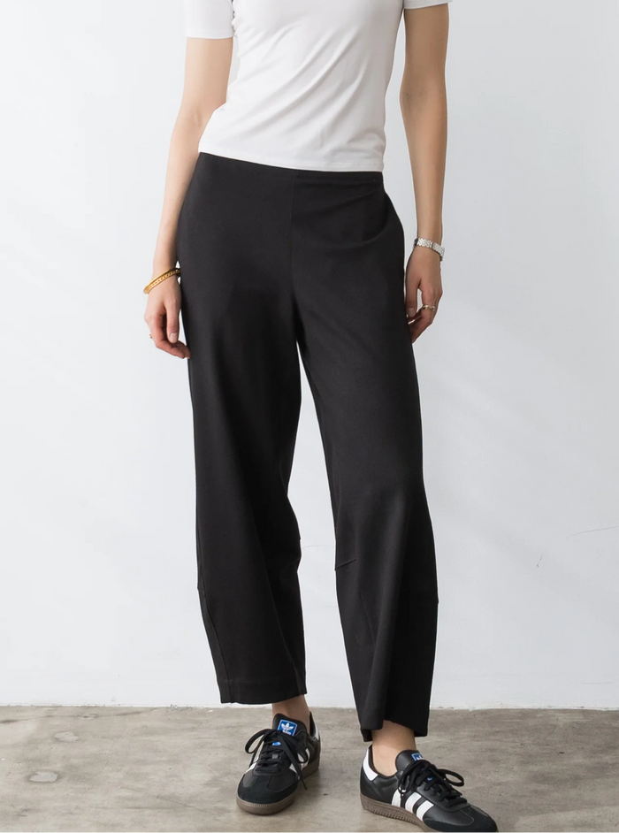 Black Ponte Knit Barrel Pant