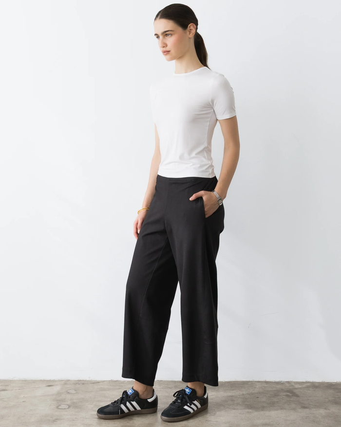 Black Ponte Knit Barrel Pant