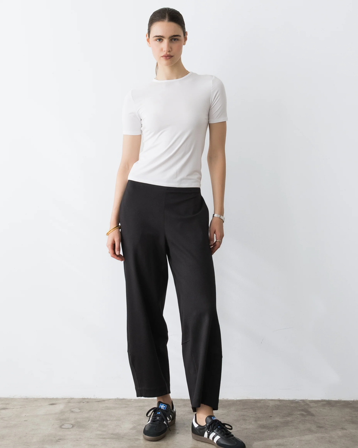 Black Ponte Knit Barrel Pant