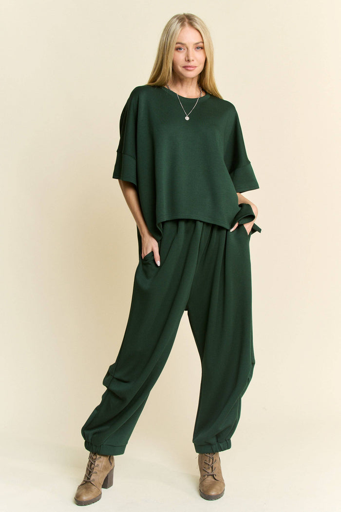 Black SOLID FLOWY TOP WITH ELASTIC WAIST BAND PANTS SET