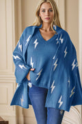Blue FUZZY THUNDER PRINTED KNITTED LONG WRAP SCARF SCP10269
