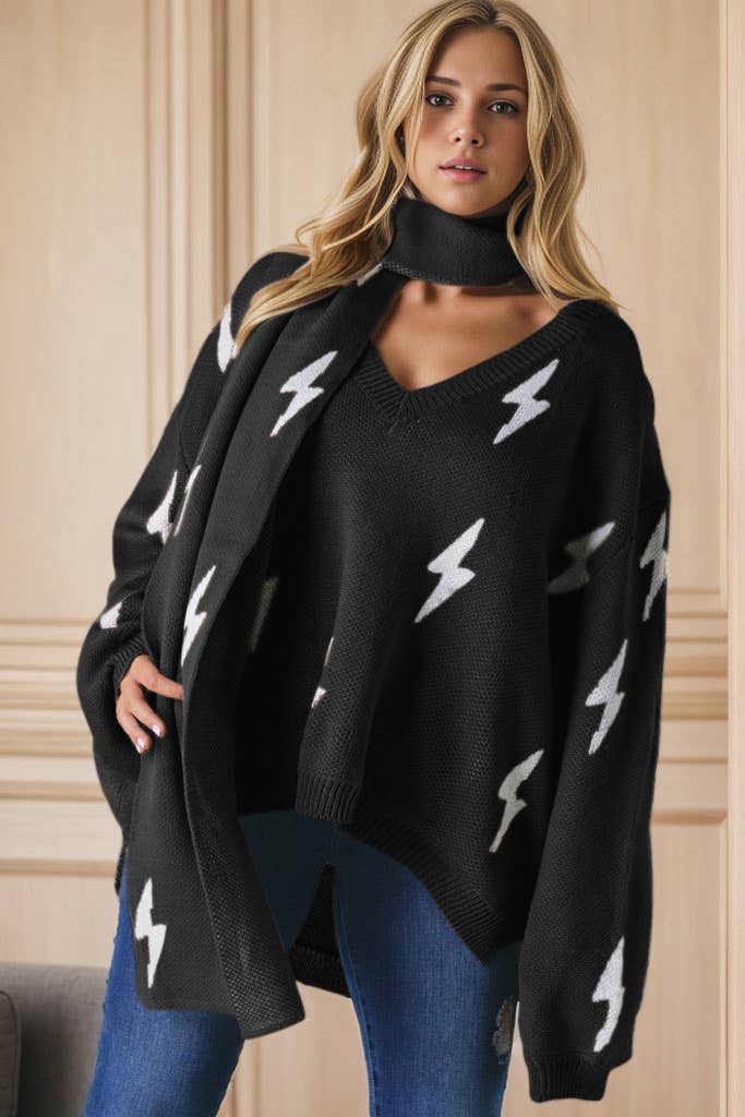 Blue FUZZY THUNDER PRINTED KNITTED LONG WRAP SCARF SCP10269
